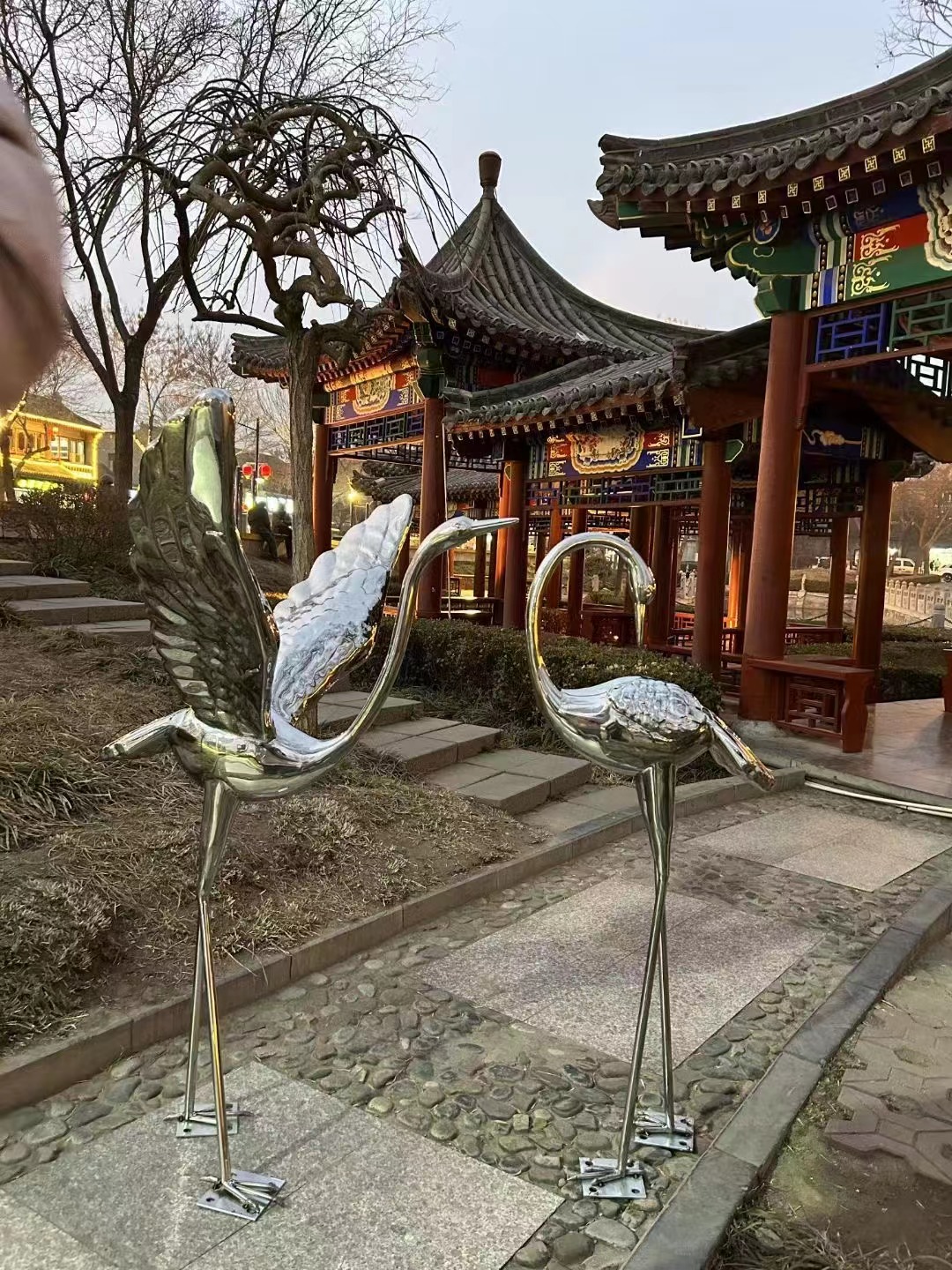 武汉雕塑厂镜面不锈钢仙鹤雕塑