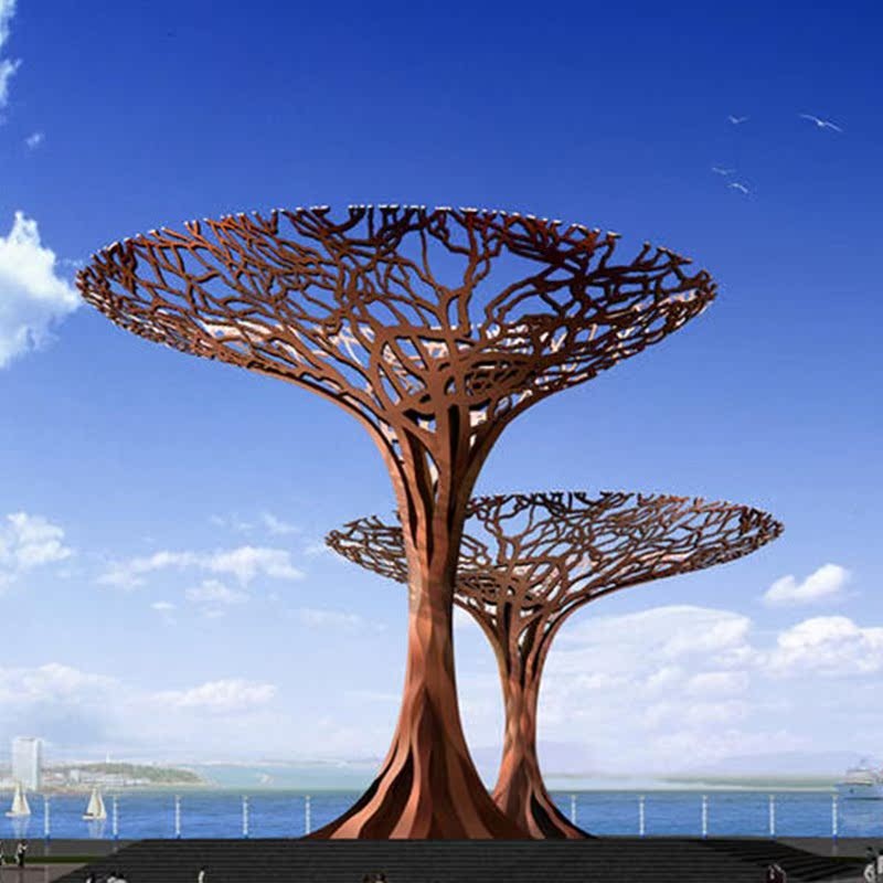 武汉大型创意树不锈钢雕塑铁艺廊架